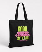 product angled view black tote bag good taste attitude design graphic streetwear