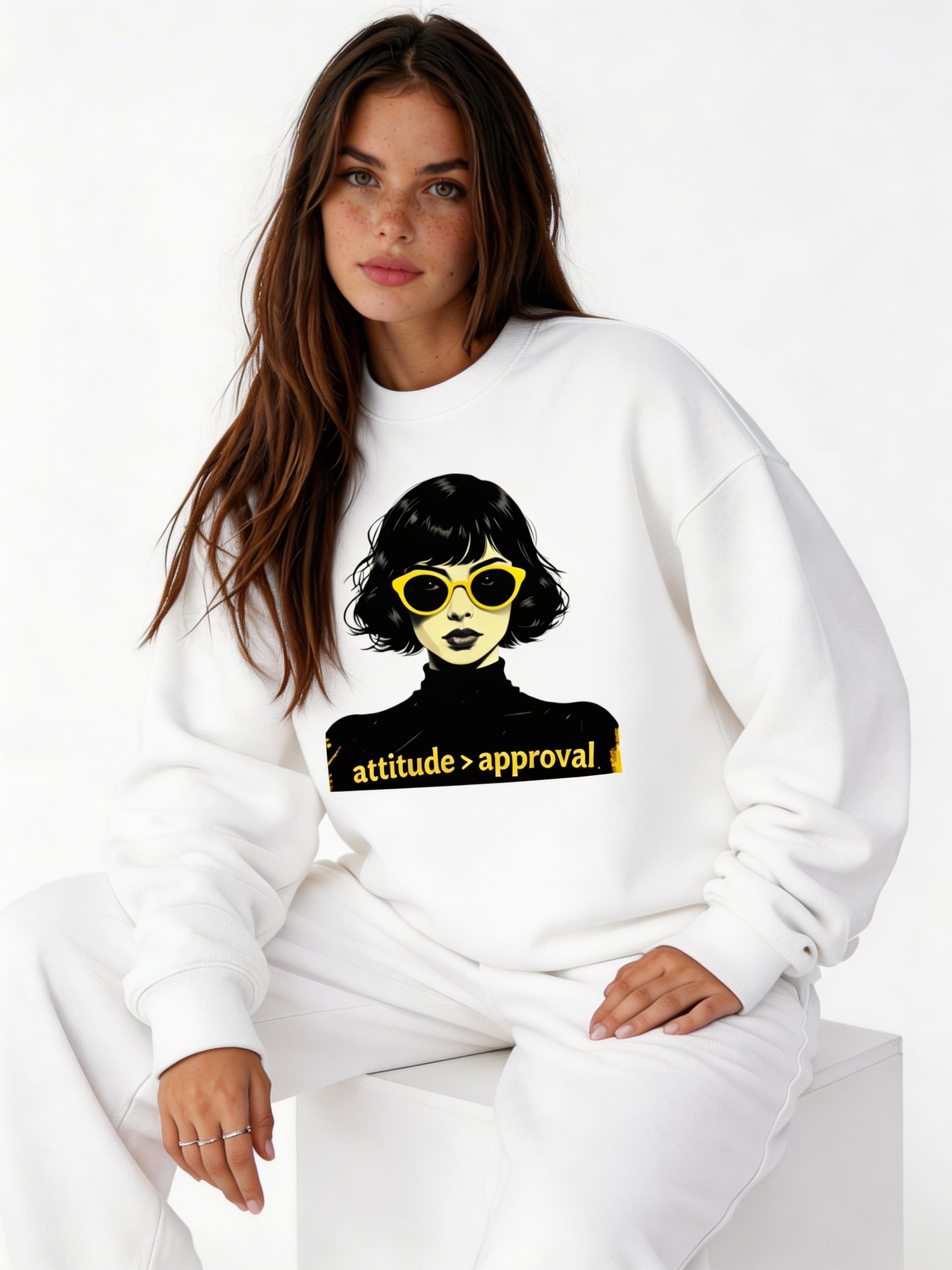 female model sitting pose wearing oversized white graphic streetwear sweatshirt  girl illustration design urban streetwear outfit