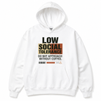 white heavyweight hoodie with typography statement print premium urban streetwear apparel mockup front angle