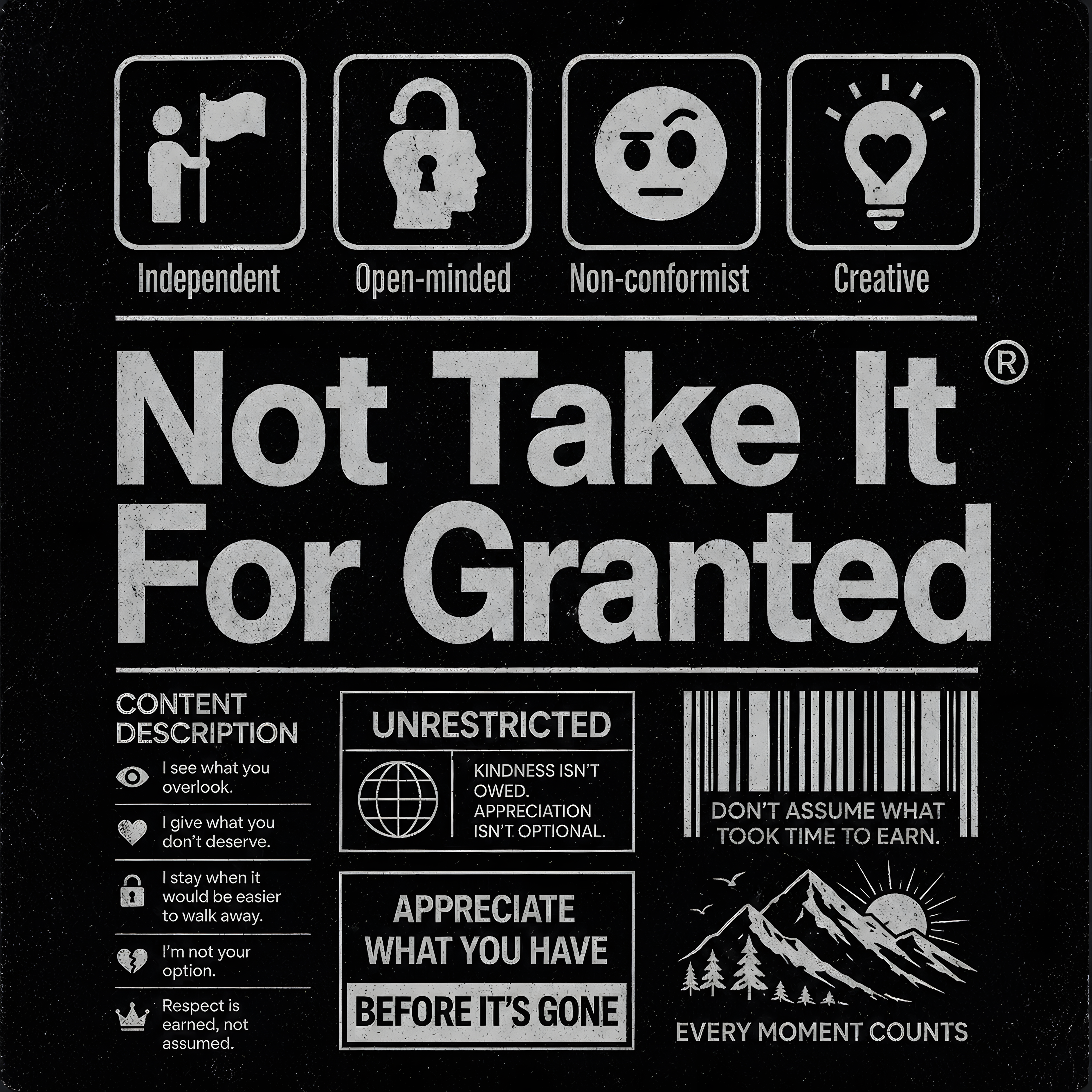 Motivational Graphic T-Shirt Not Take It For Granted Tee