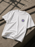 flat lay white streetwear tee on concrete steps 90s era front graphic urban streetwear outfit