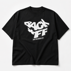 product front view holding oversized black graphic t shirt back off statement design graphic streetwear