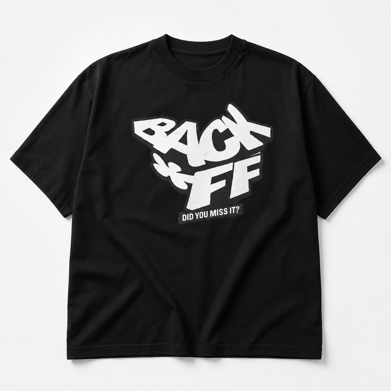 product front view holding oversized black graphic t shirt back off statement design graphic streetwear