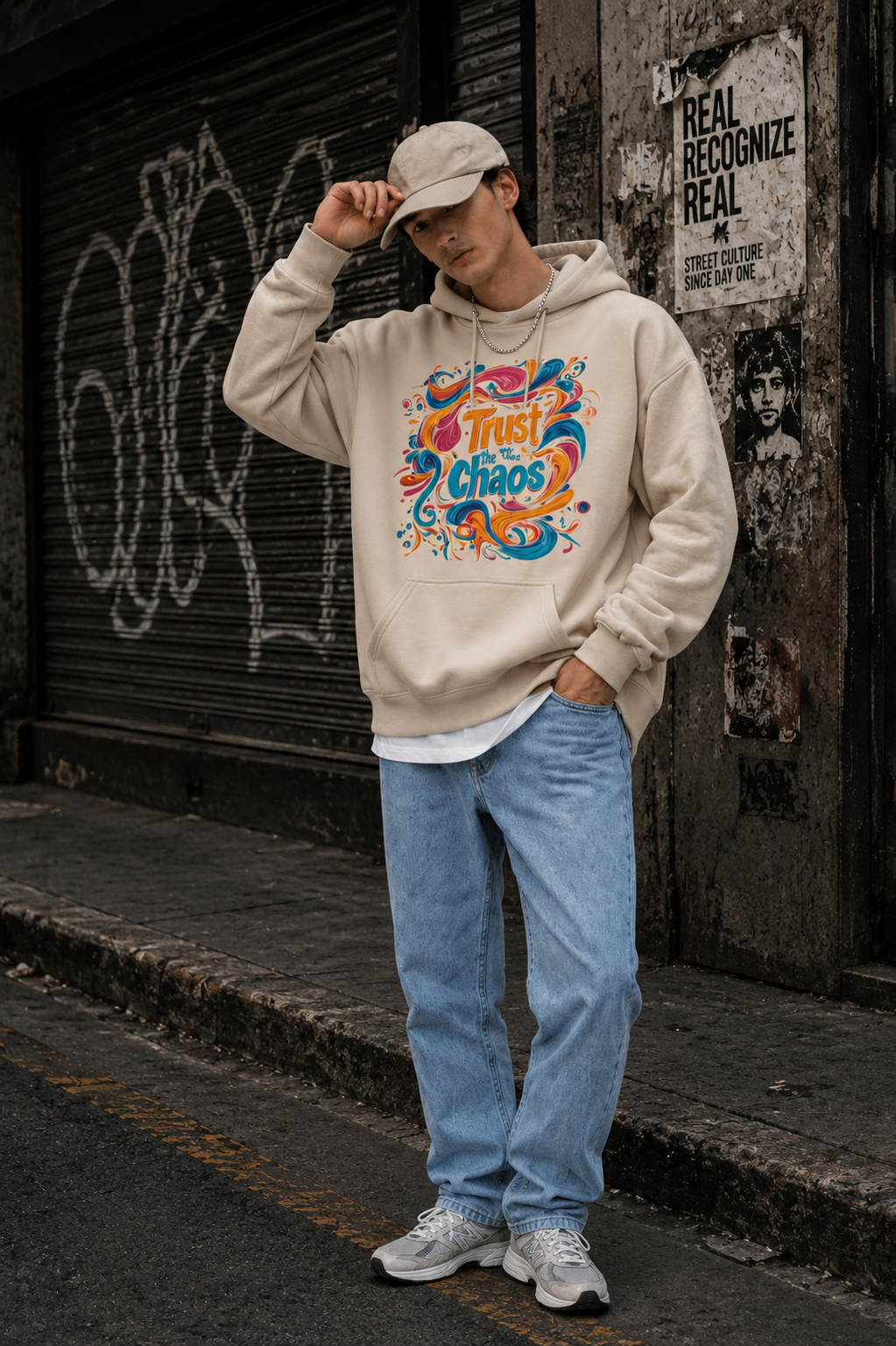 Oversized Graphic Hoodie – Trust the Chaos Colorful Design