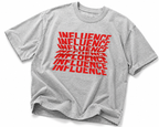 heather gray oversized graphic t shirt angled flat lay featuring red influence text artwork urban streetwear outfit