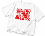 oversized white graphic t shirt flat lay with bold red influence typography design graphic streetwear fashion