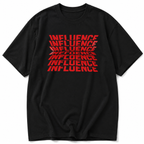 oversized black graphic t shirt flat lay with red influence typography artwork statement streetwear fashion