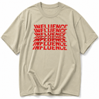 oversized stone graphic t shirt front view with red influence typography print relaxed streetwear fashion