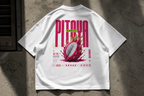 product back view oversized white graphic t shirt pitaya exotic dragon fruit print flat lay streetwear fashion