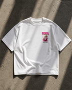 product front view oversized white graphic t shirt pitaya pink riot chest print graphic streetwear