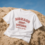 product angled flat lay white oversized graphic t shirt monaco monte carlo heritage urban streetwear outfit