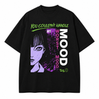 black oversized graphic t shirt front view anime mood illustration design graphic streetwear