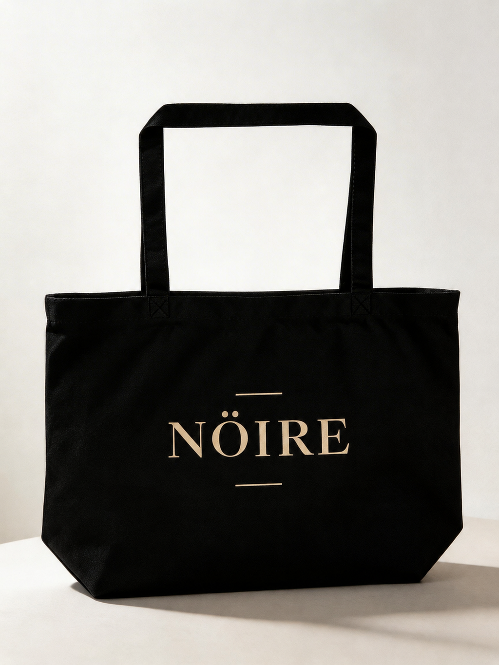 Black Nöiré logo tote bag, front flat product view