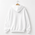 white oversized hoodie back view hanging on wooden hanger clean apparel mockup for streetwear brand