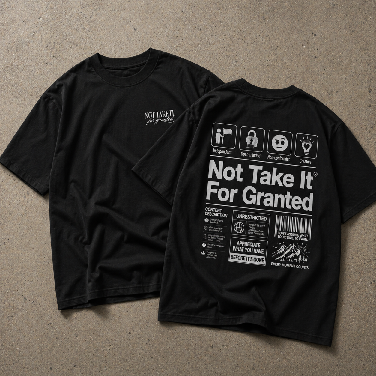 front and back oversized black graphic t-shirt minimalist front logo statement back print streetwear fashion