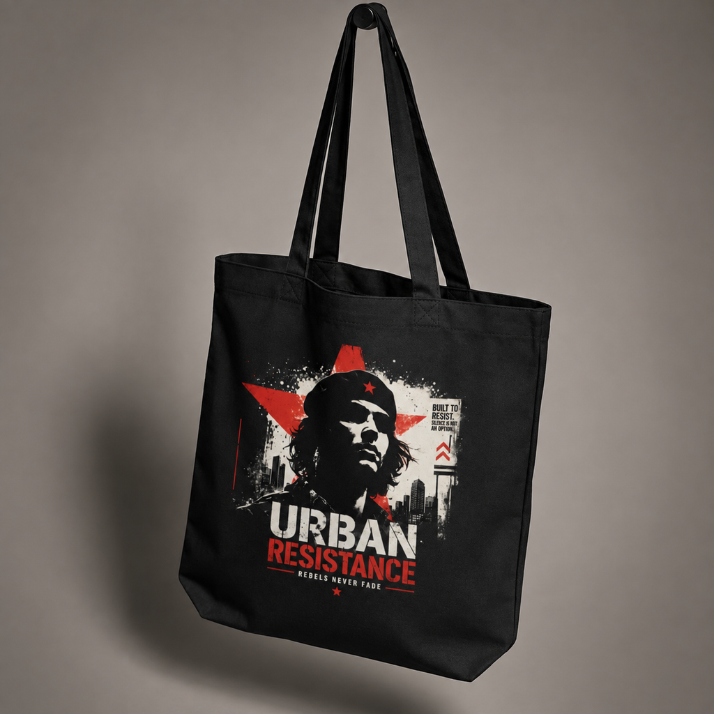 Black Nöiré Urban canvas tote bag, front hanging product view