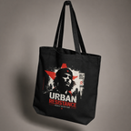 Black Nöiré Urban canvas tote bag, front hanging product view
