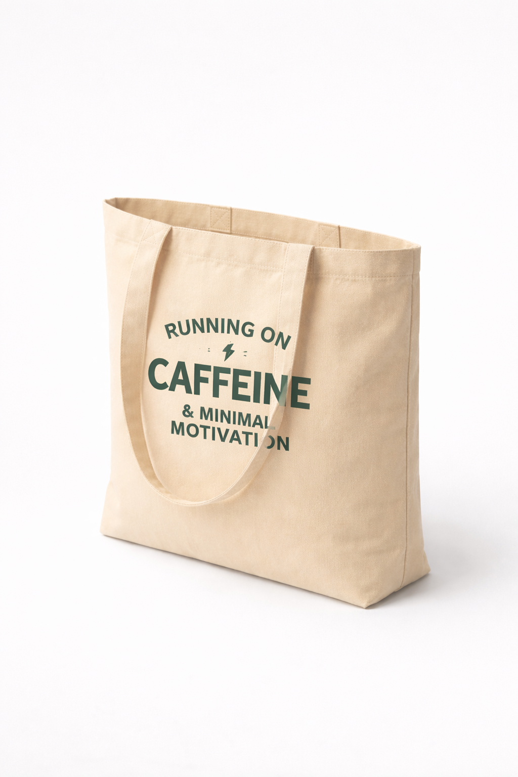 oyster canvas tote bag lifestyle view running on caffeine minimal motivation typography clean design everyday streetwear tote