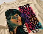 close up view oversized beige graphic t-shirt portrait print not for everyone graphic streetwear