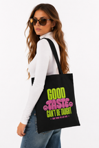 model walking side view wearing oversized black tote bag good taste attitude design streetwear fashion