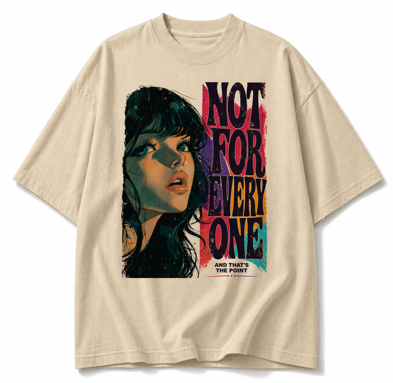 front view oversized sand streetwear t-shirt not for everyone artwork urban streetwear outfit