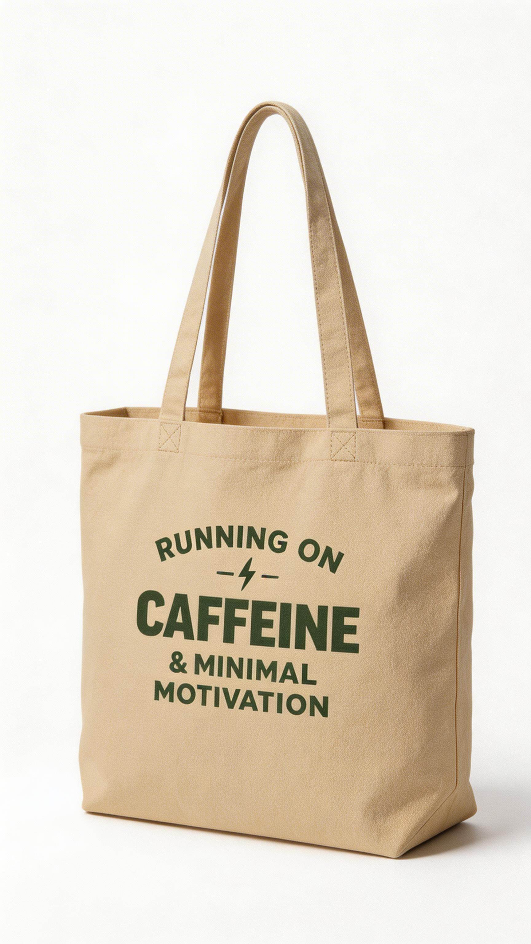 oyster canvas tote bag side perspective running on caffeine minimal motivation design minimalist aesthetic streetwear tote bag