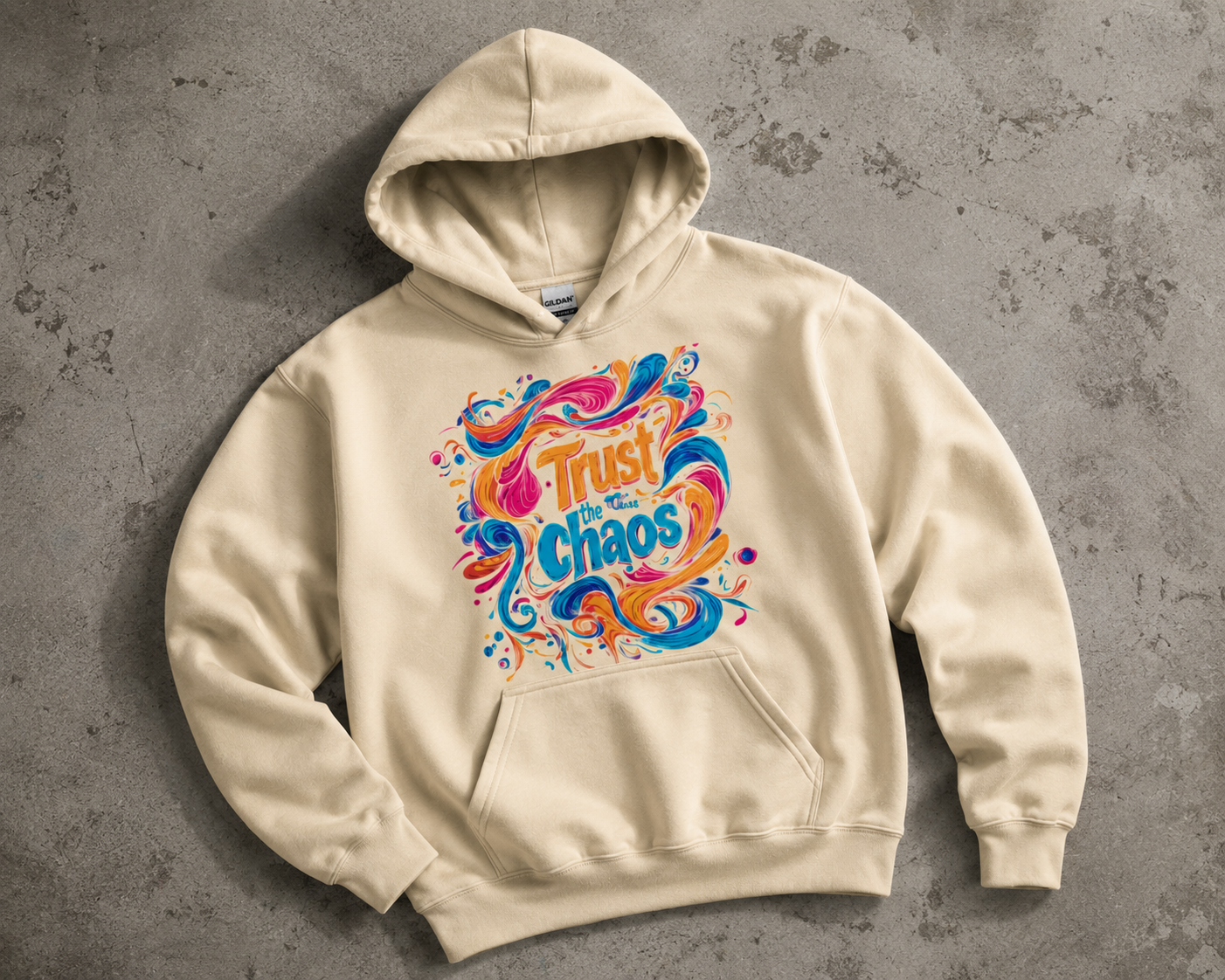 Oversized Graphic Hoodie – Trust the Chaos Colorful Design