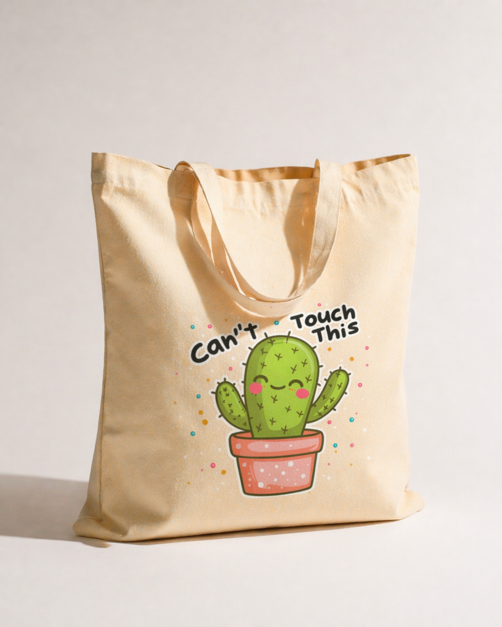 Natural canvas Nöiré cactus graphic tote bag, angled product view