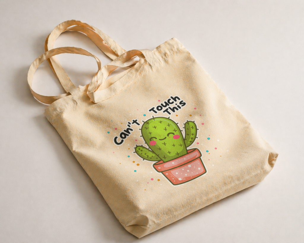 Natural Nöiré cactus tote bag, close-up product view showing graphic print