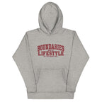 Carbon Gray unisex premium hoodie front view with “Boundaries Are a Lifestyle” text design
