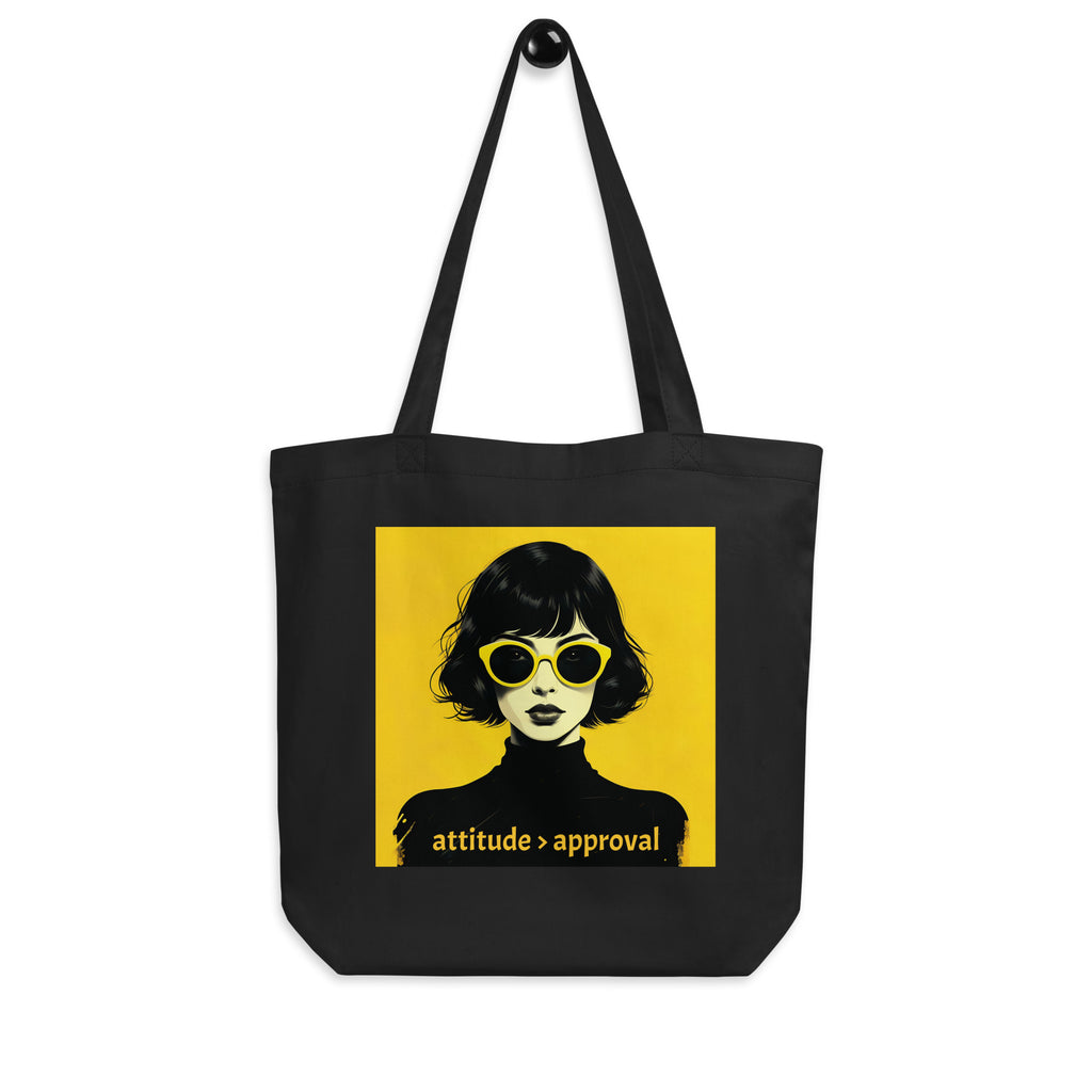 Canvas tote bag Attitude Over Approval black flat lay front view