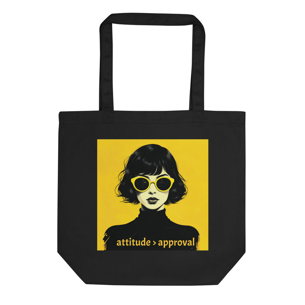 Attitude Over Approval canvas tote bag black front view