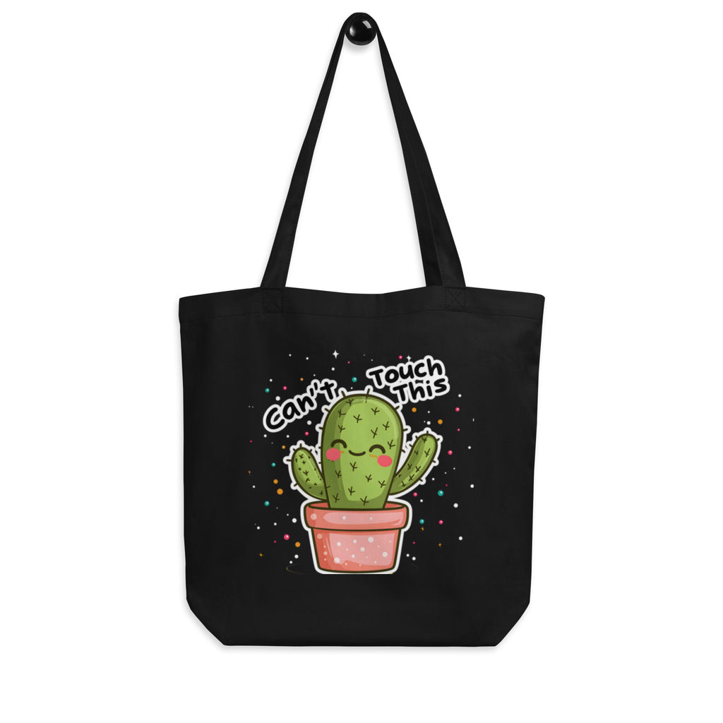 Black Nöiré cactus canvas tote bag, hanging product view
