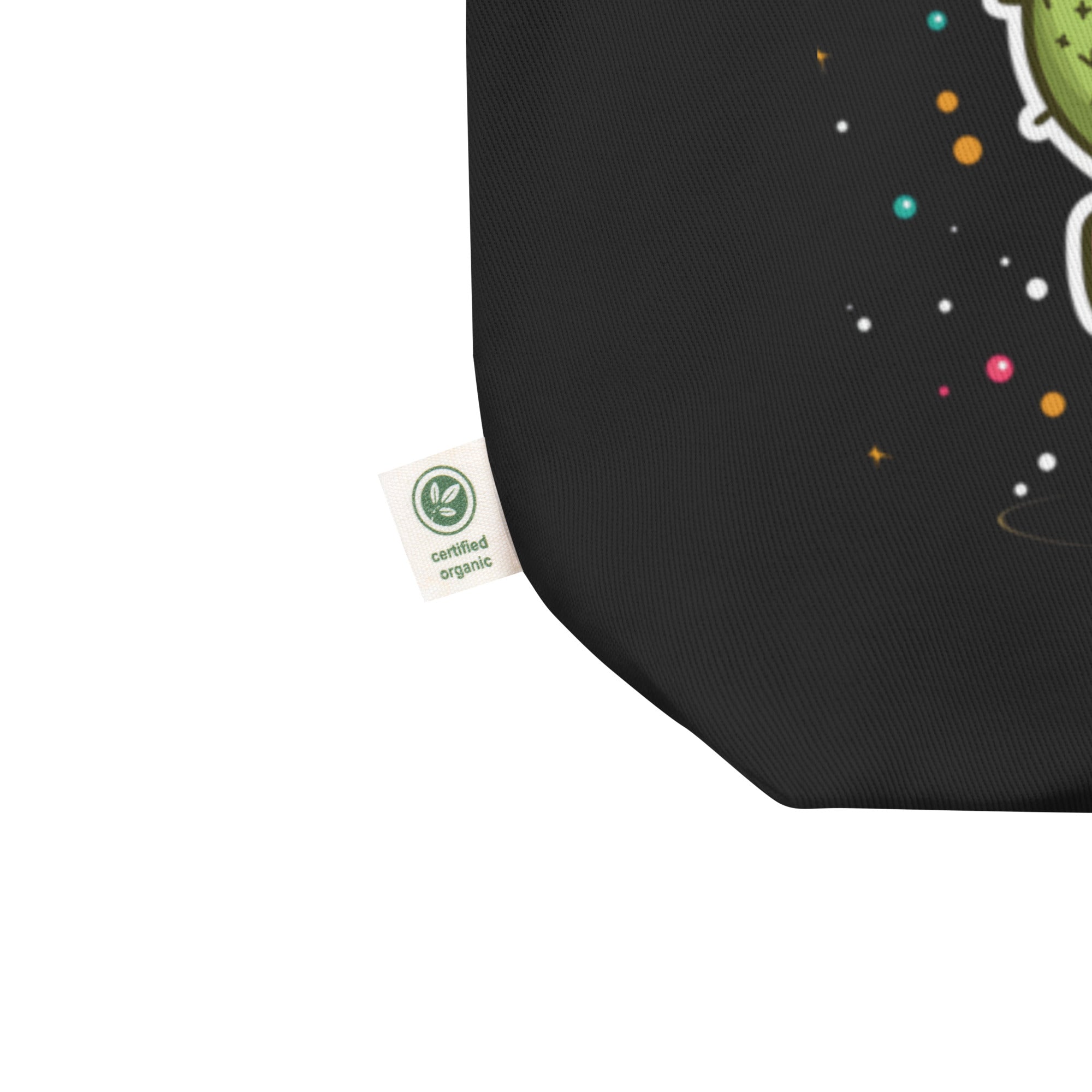 Black Nöiré tote bag, close-up fabric and print detail