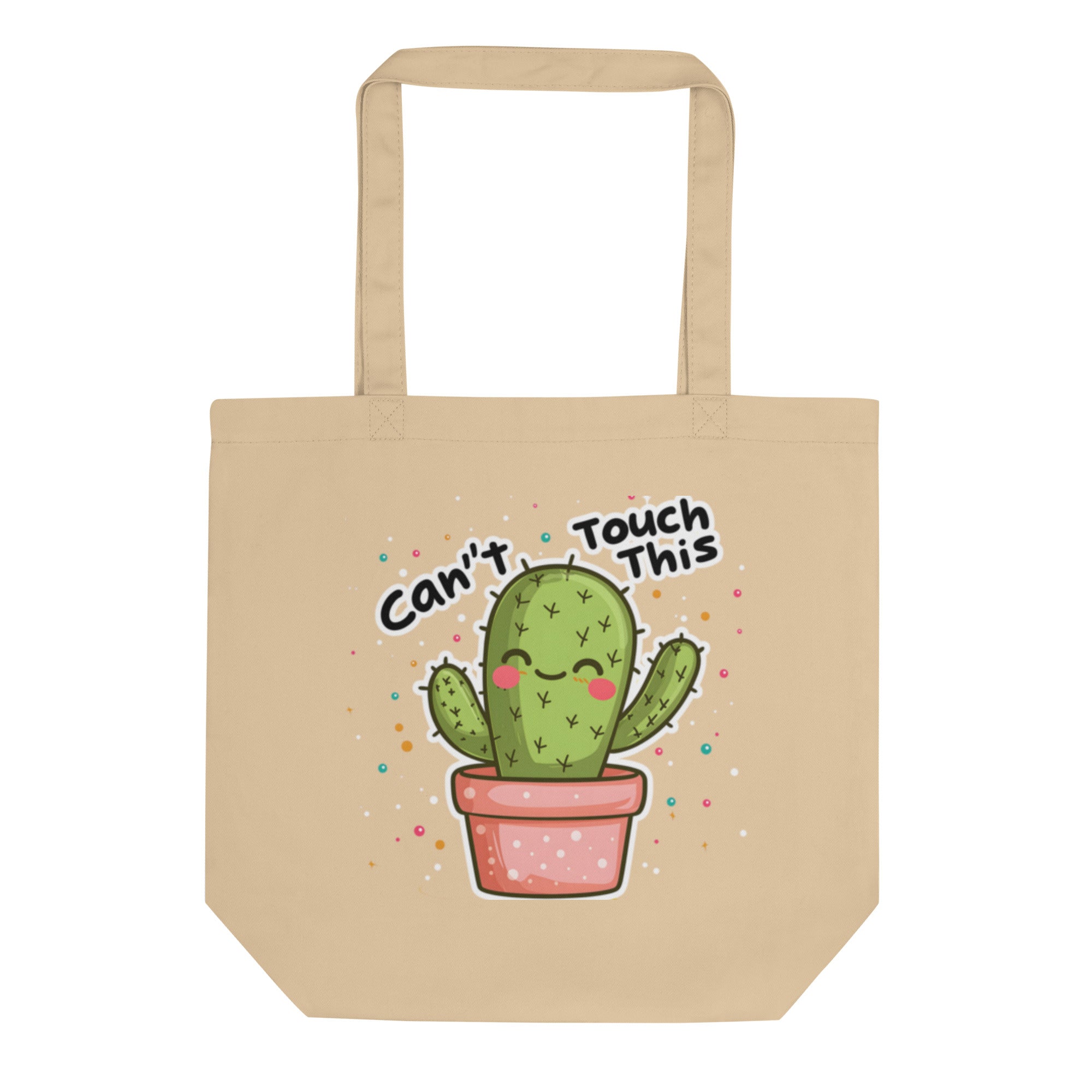product front view beige tote bag cute cactus can't touch this design graphic streetwear