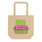 product front view beige tote bag good taste attitude design graphic streetwear