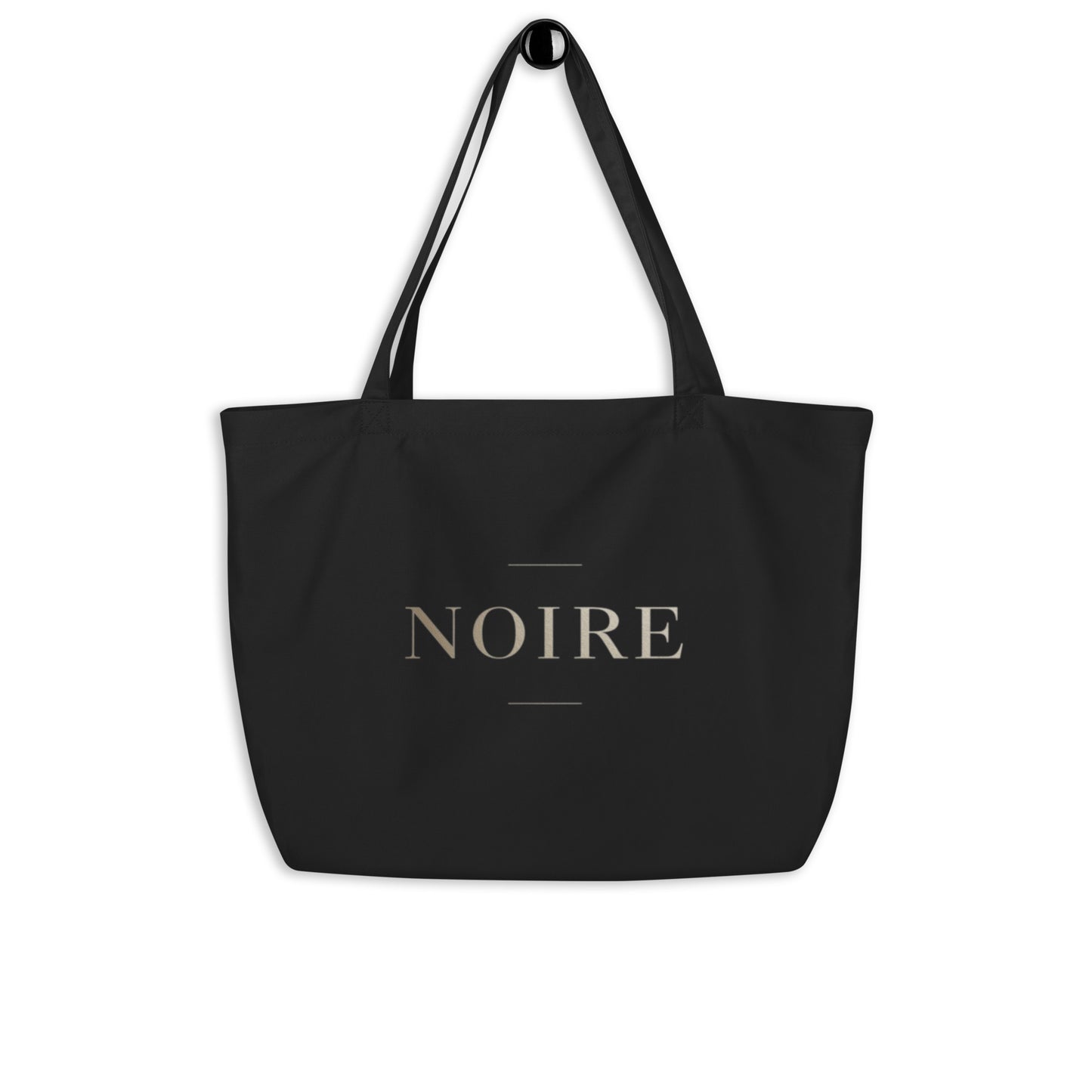 Noiré logo statement canvas tote bag black studio back view