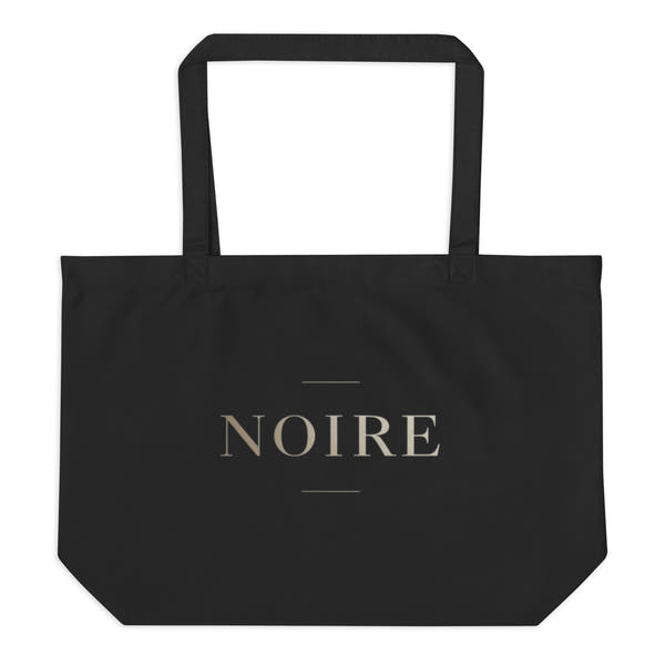 Black canvas tote bag Noiré logo statement logo back view