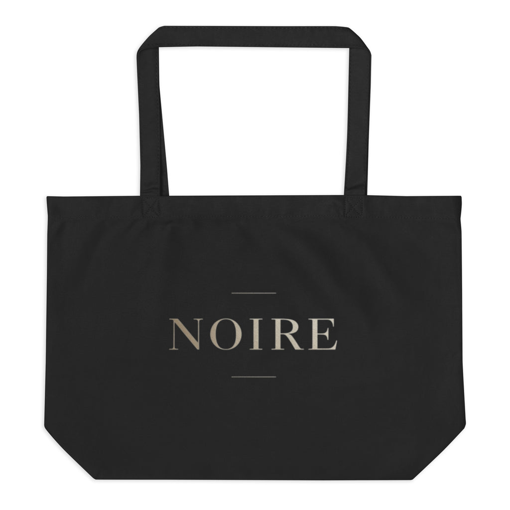 Black canvas tote bag Noiré logo statement logo back view