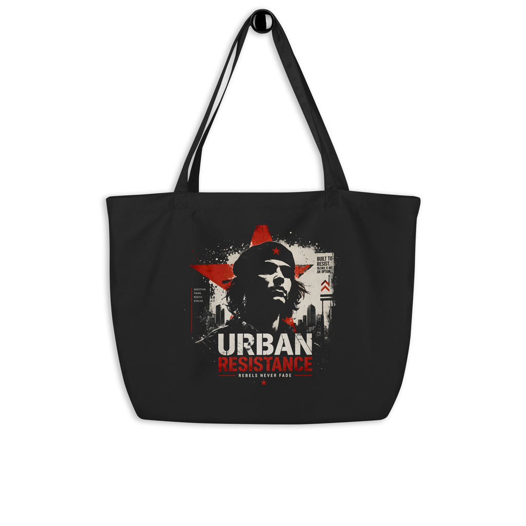 black oversized tote bag back view urban resistance graphic design streetwear fashion accessory