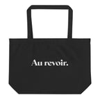 product front view black tote bag au revoir typography design streetwear fashion