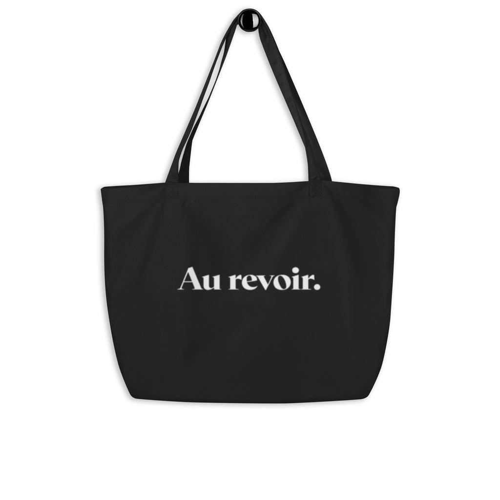 product hanging black tote bag au revoir typography design streetwear fashion