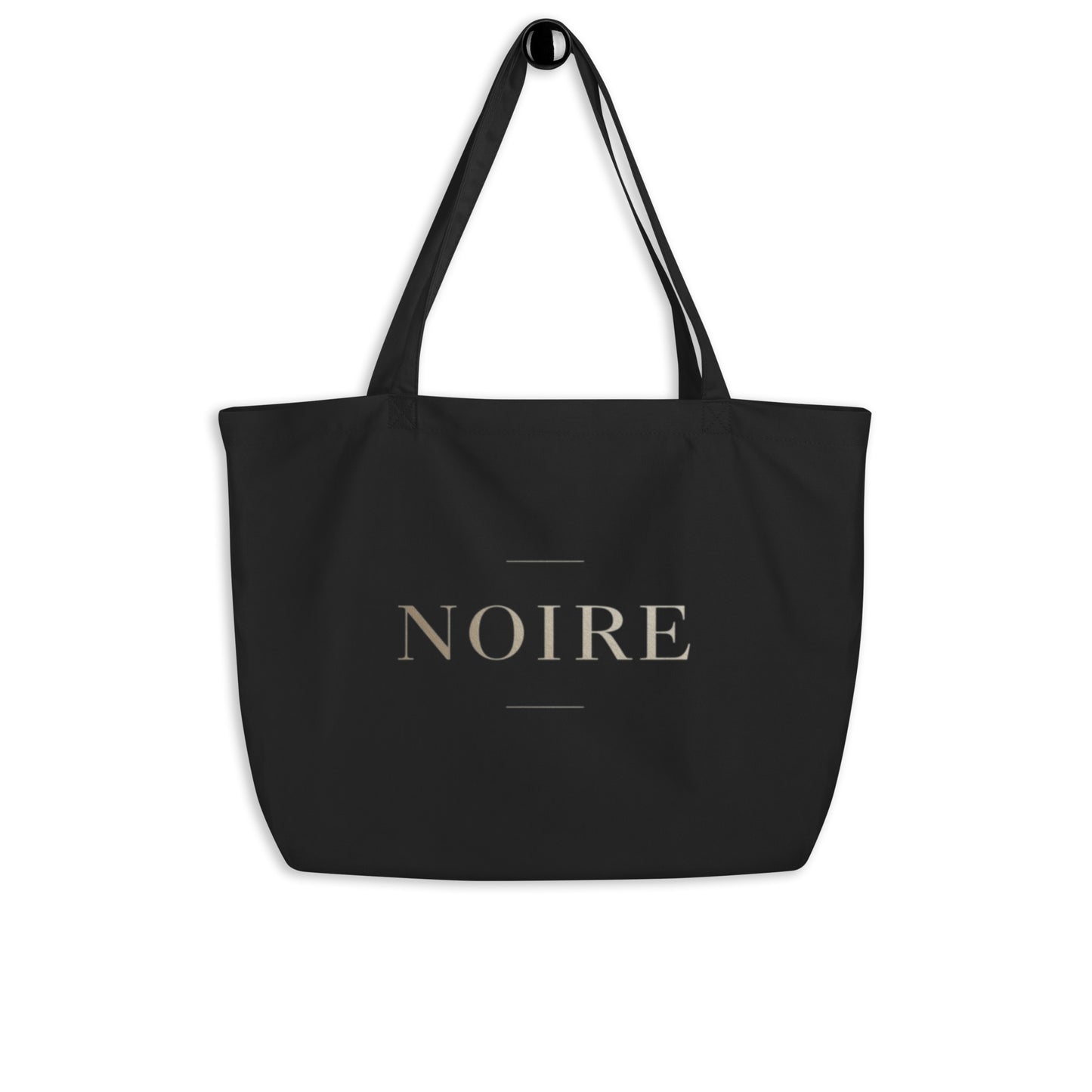 Canvas tote bag Noiré logo statement black flat lay front view