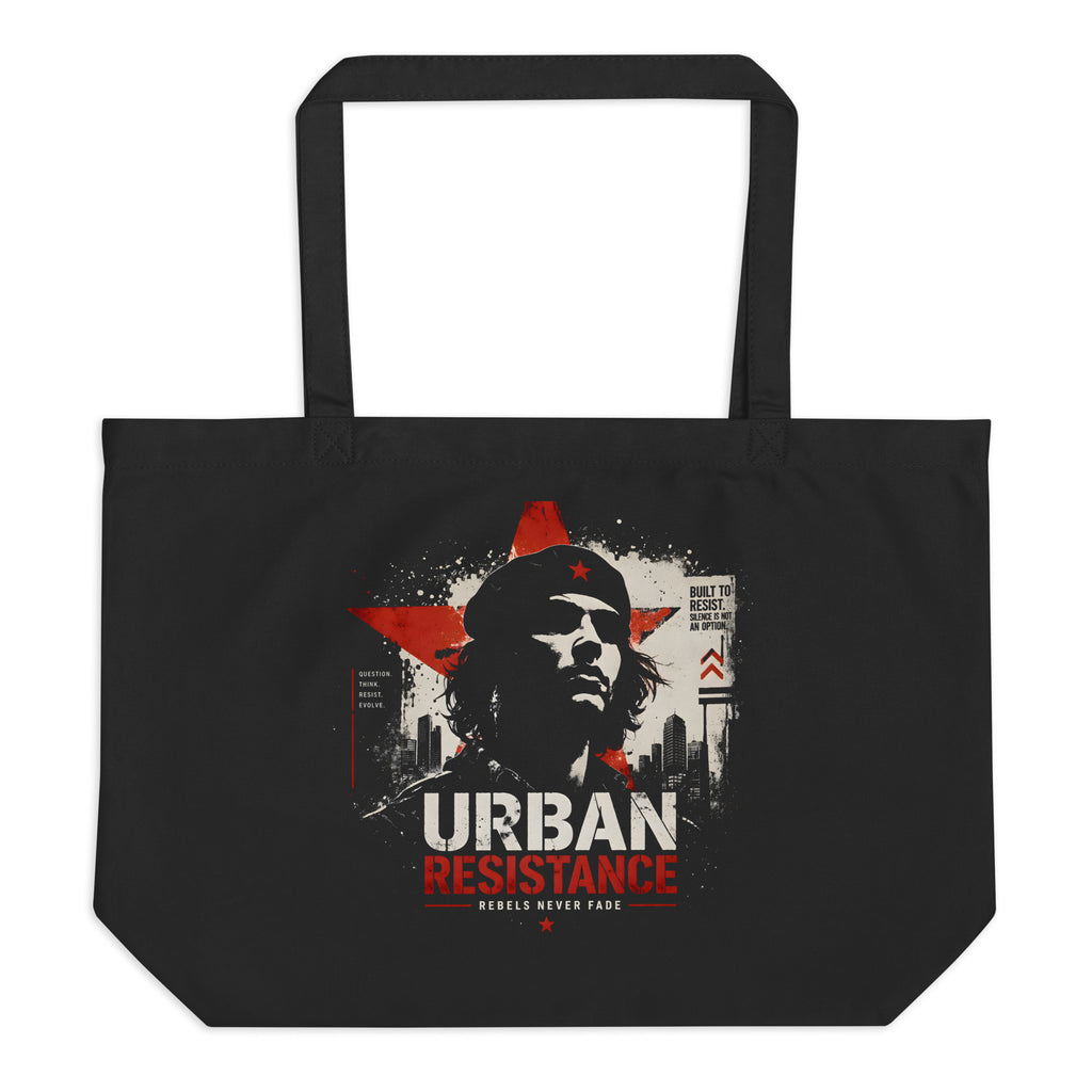 black tote bag front view urban resistance graphic design streetwear accessory