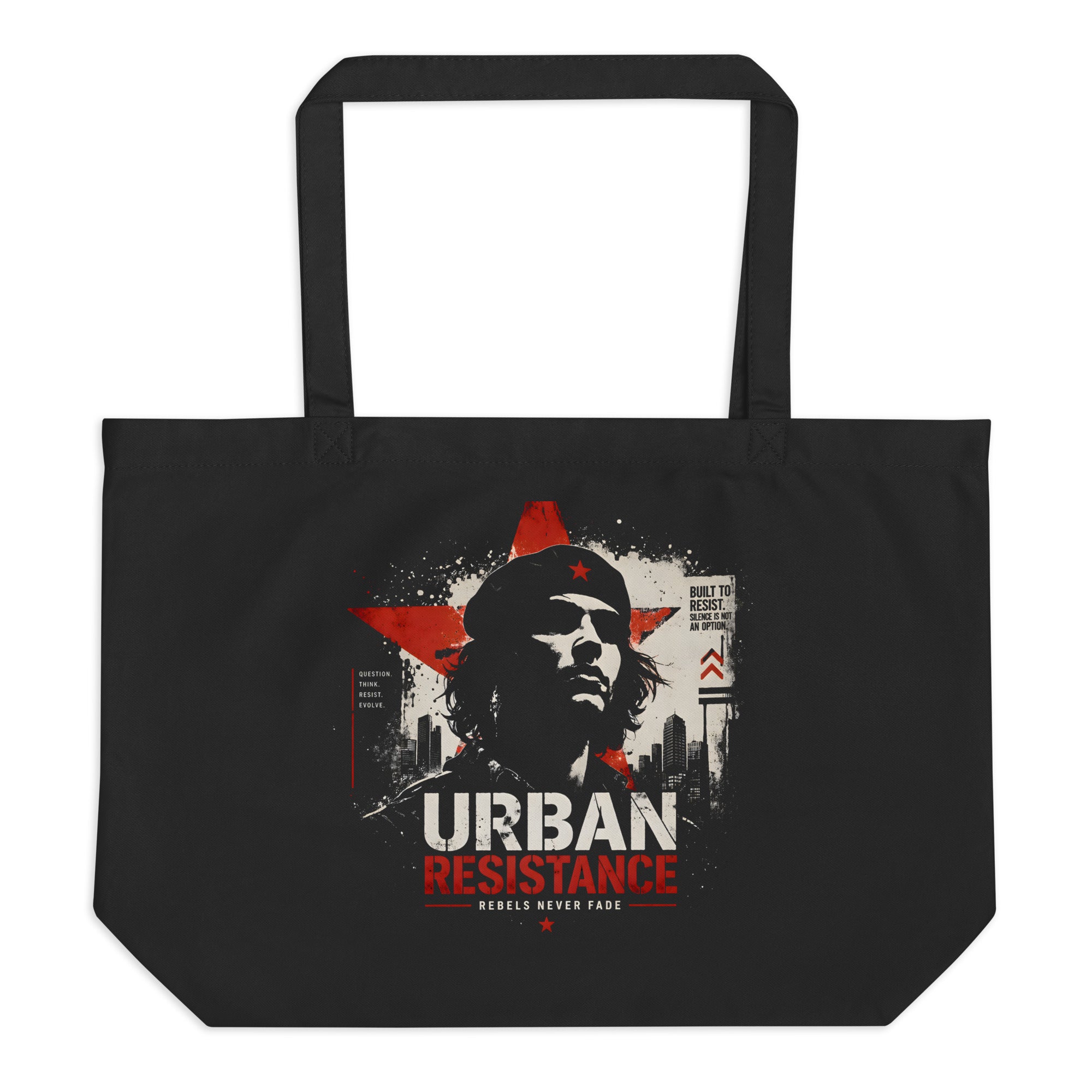 black tote bag front view urban resistance graphic design streetwear accessory