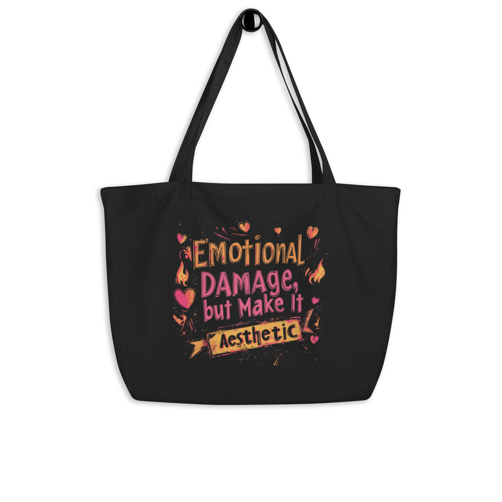 black streetwear tote bag emotional damage aesthetic graphic colorful design everyday streetwear accessory