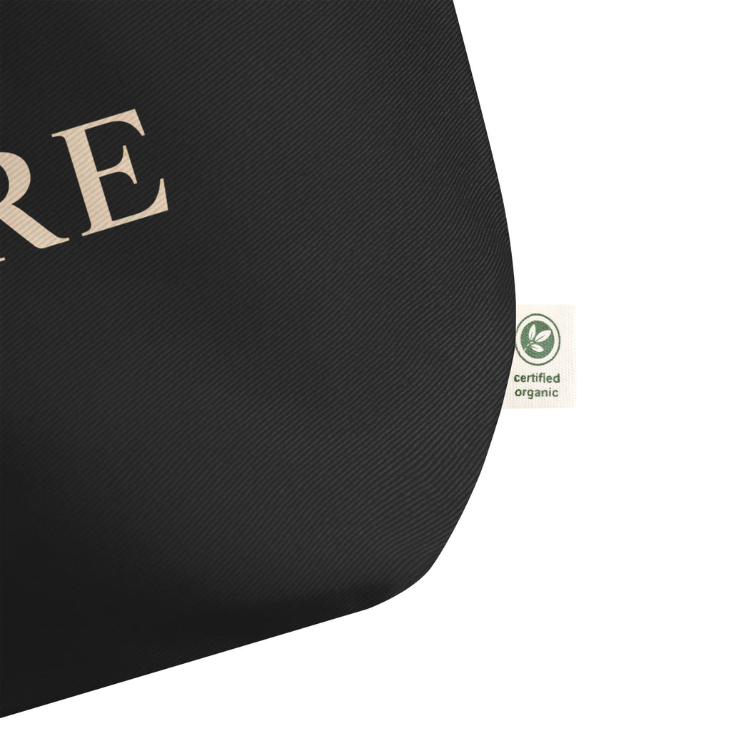 Black Nöiré tote bag, close-up fabric and logo print detail
