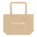 product back view beige tote bag au revoir typography design streetwear fashion