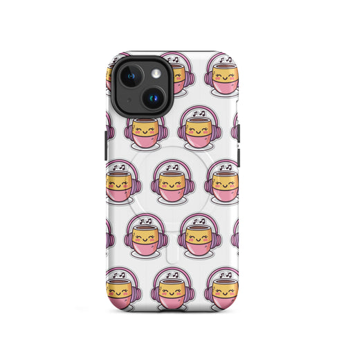 Lo Fi Latte MagSafe iPhone case cozy coffee pattern design front view