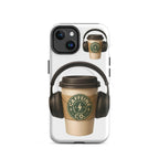 Caffeine Co MagSafe iPhone case coffee cup headphones design front view